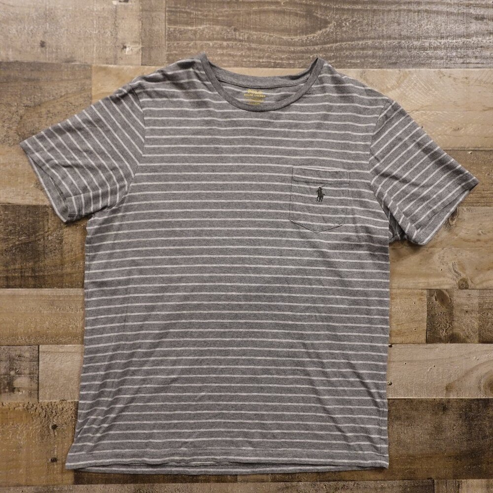 Polo Ralph Lauren Striped‎ Pocket T-Shirt Men’s Large Gray Casual Preppy Cotton